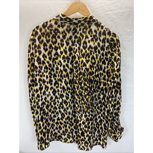 KOBI HALPERIN Ali silk blend‎ leopard Blouse size XL career long sleeve - Picture 2 of 11